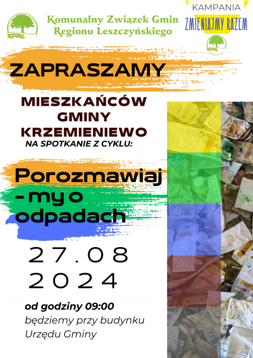 Zdjęcie zaproszenia mieszkańców gminy na spotkanie z cyklu "Porozmawiajmy o odpadach"